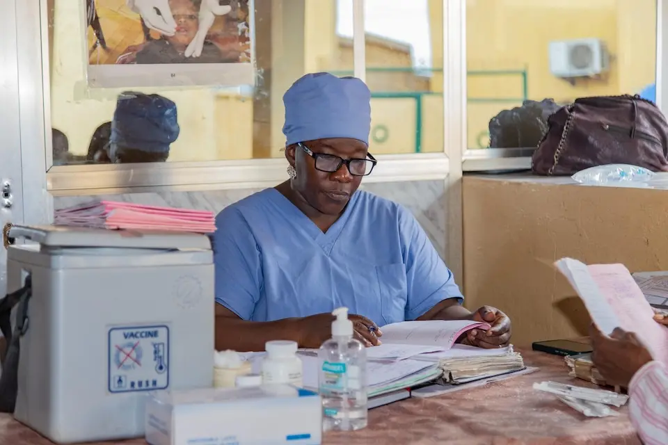 Sambou Bayo, vaccinator for the Expanded Program on Immunization at Bernay-Fotoba health center in the Matoto commune of Conakry, Guinea.