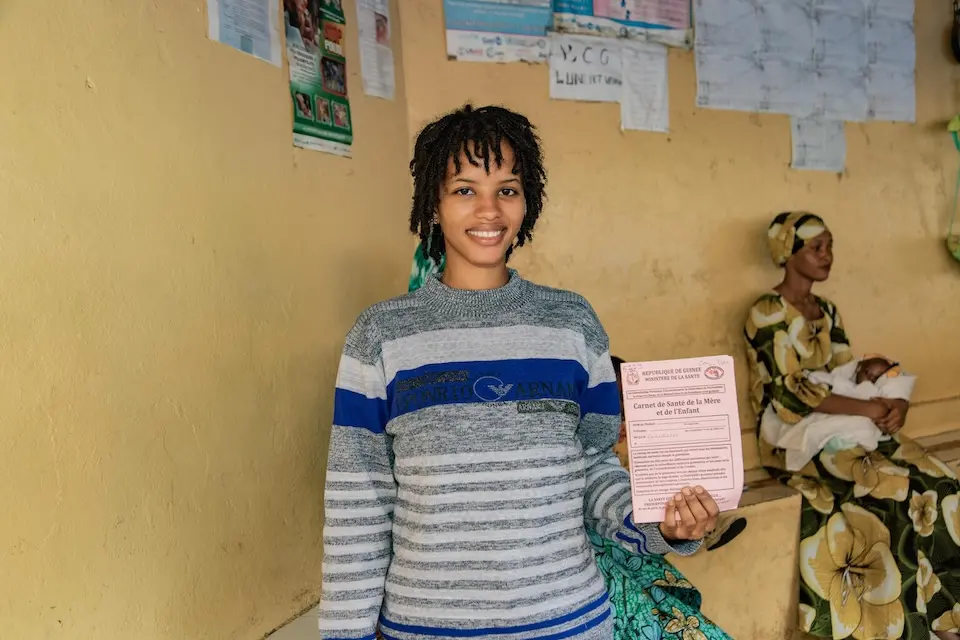 High school student Habigoulo, 20 and pregnant with her first child, received her tetanus vaccination at Bernay-Fotoba health center in the Matoto commune of Conakry, Guinea.
