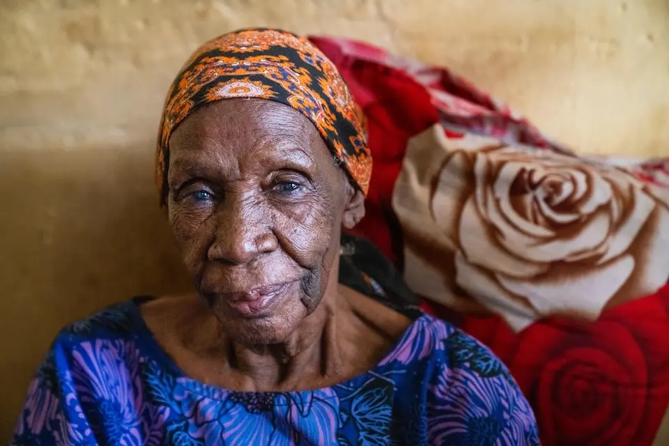 Fatima Habibu, 99, grandmother of volunteer community mobilizer Shamsiyya Abdullahi Jariri, at her home in Katsina, Nigeria.