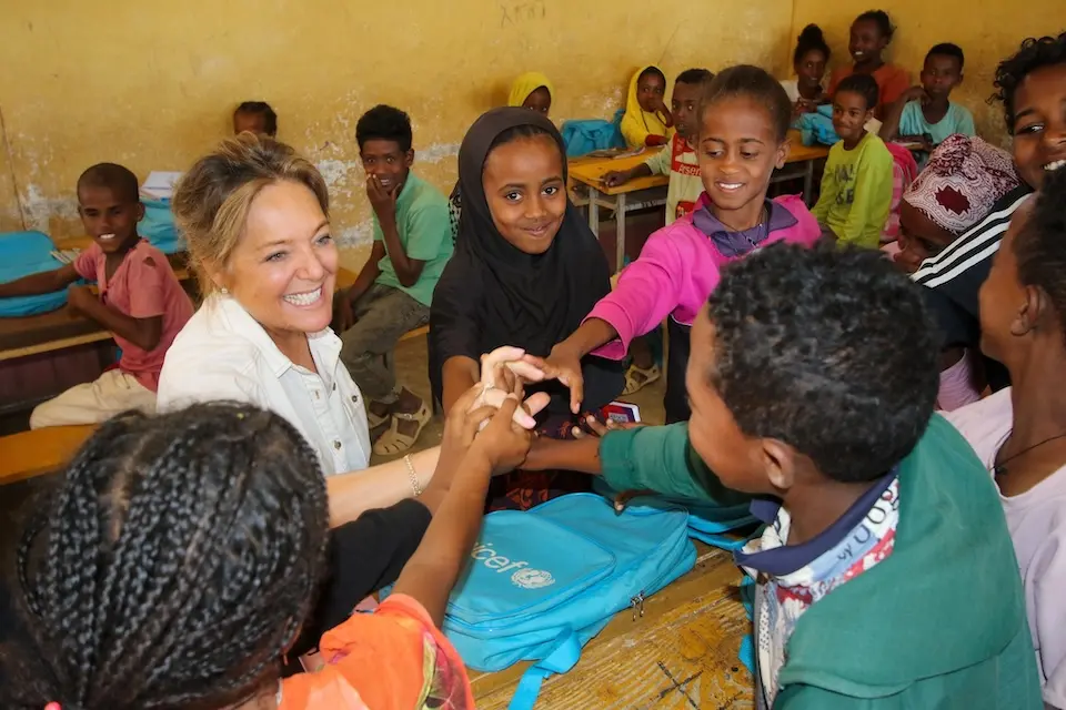 Yasmine Sherif, Executive Director of Education Cannot Wait (ECW), visits an ECW-supported school in the Tigray region of Ethiopia.