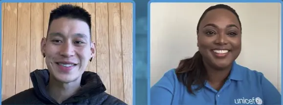 Jeremy Lin discusses COVID-19 discrimination and vaccine rollouts with UNICEF Health and Nutrition Specialist, Dr. Frances Vulivuli.