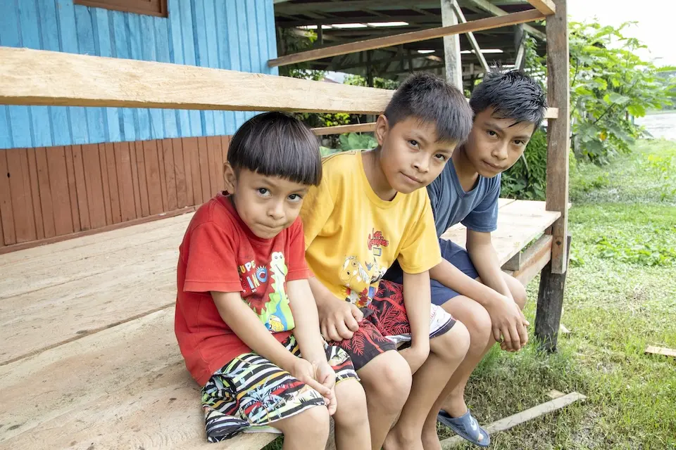 Three boys who are members of the same Amazonian community in Datem del Marañón province, in the Loreto region or Peru, where UNICEF is working to improve access to primary health care services.