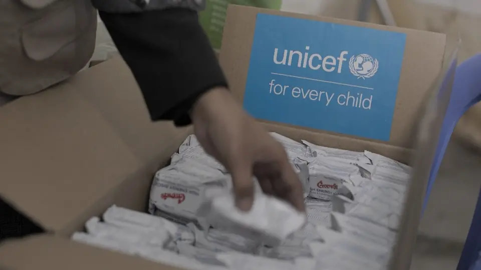 UNICEF distributes supplementary and therapeutic food for malnourished Palestinian children in the Gaza Strip.