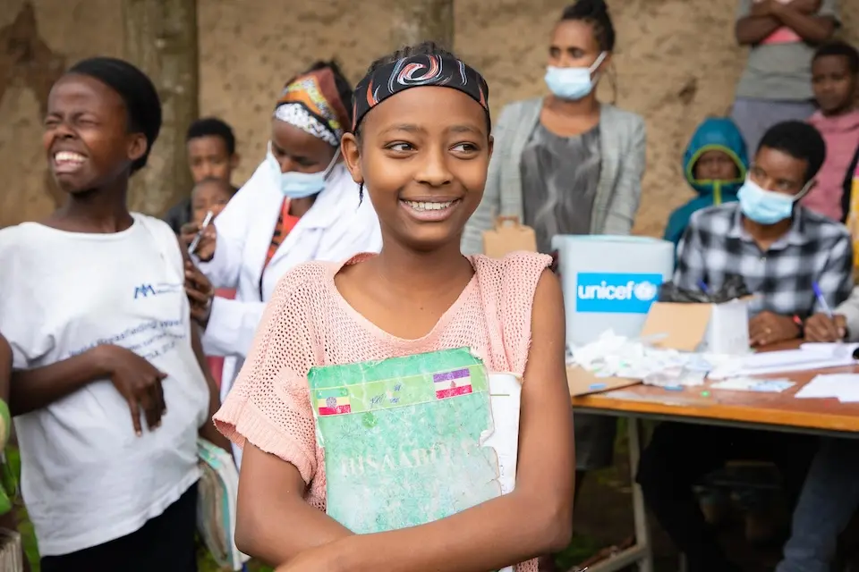 Miheret, 12, received her HPV vaccination from a UNICEF-supported health facility in Ethiopia.