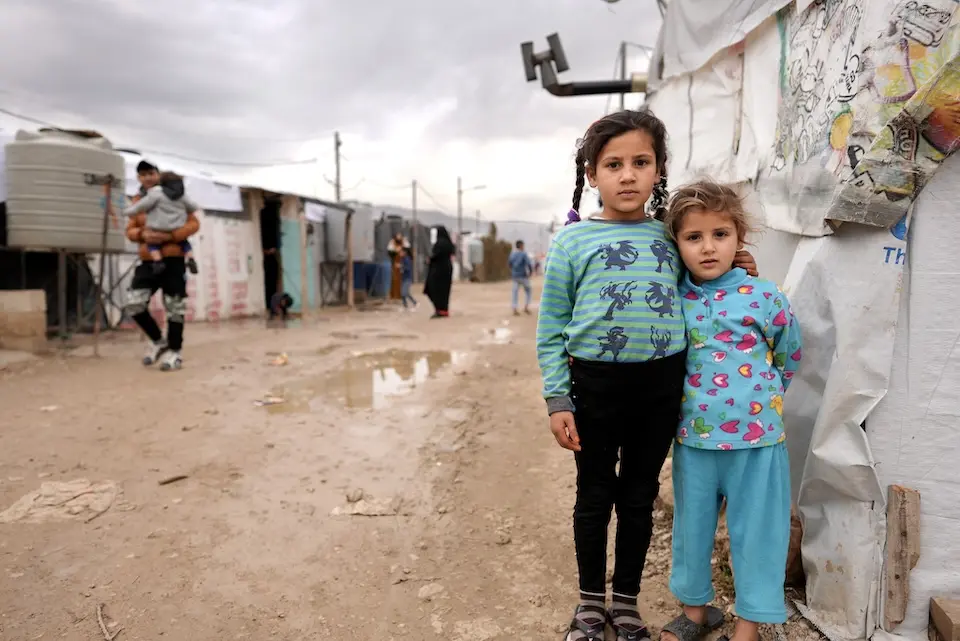 Syrian children in a camp for refugees and the internally displaced in Lebanon.