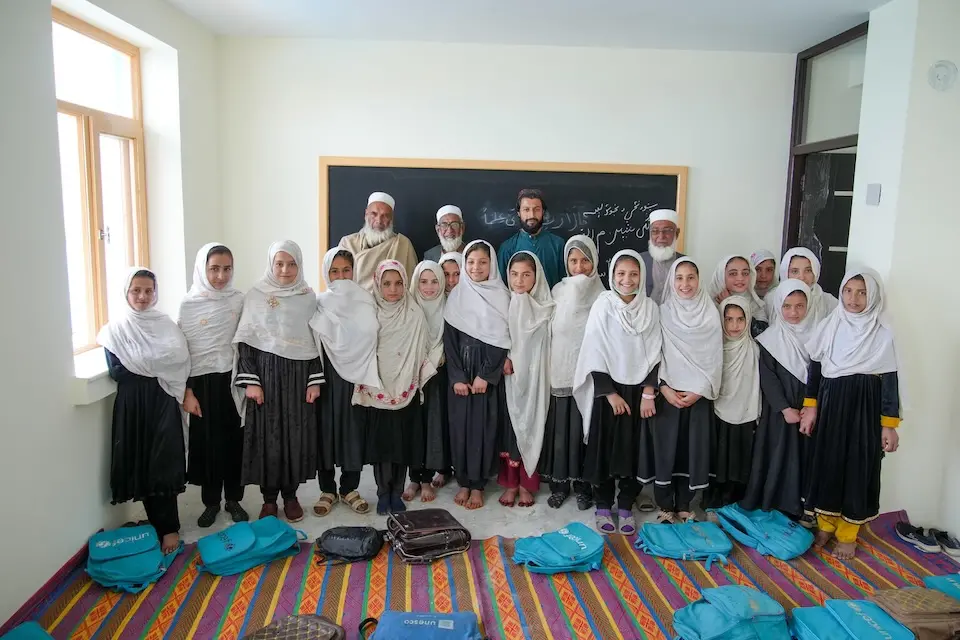 Happy 5th grade students and their teachers in a newly built classroom at Soroubi Girls’ School in Nazyan district, Nangarhar, Afghanistan.