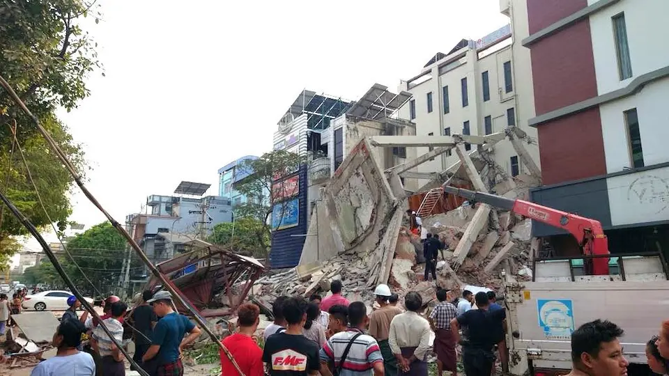 Collapsed buildings in Mandalay Region, central Myanmar, reveals the devastating impact of the 7.7 magnitude earthquake that struck at 1:00 p.m. on March 28, 2025.