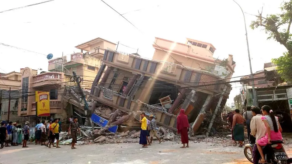 Collapsed buildings in Mandalay Region, central Myanmar, reveals the devastating impact of the 7.7 magnitude earthquake that struck at 1:00 p.m. on March 28, 2025.