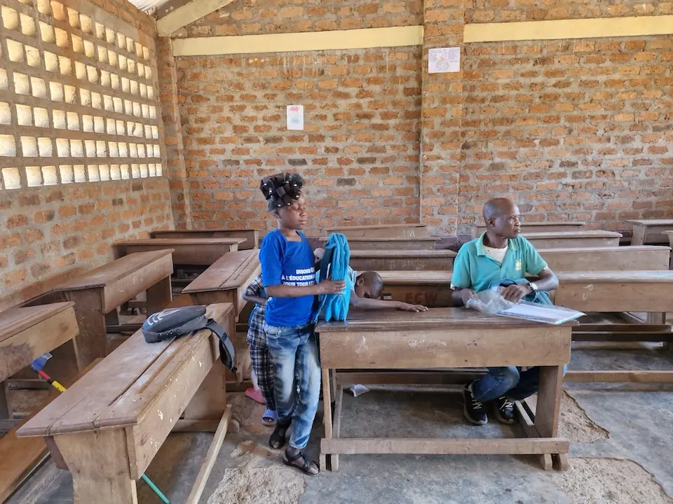 Fourteen-year-old Davilaine, who is blind, at school in the Central African Republic.