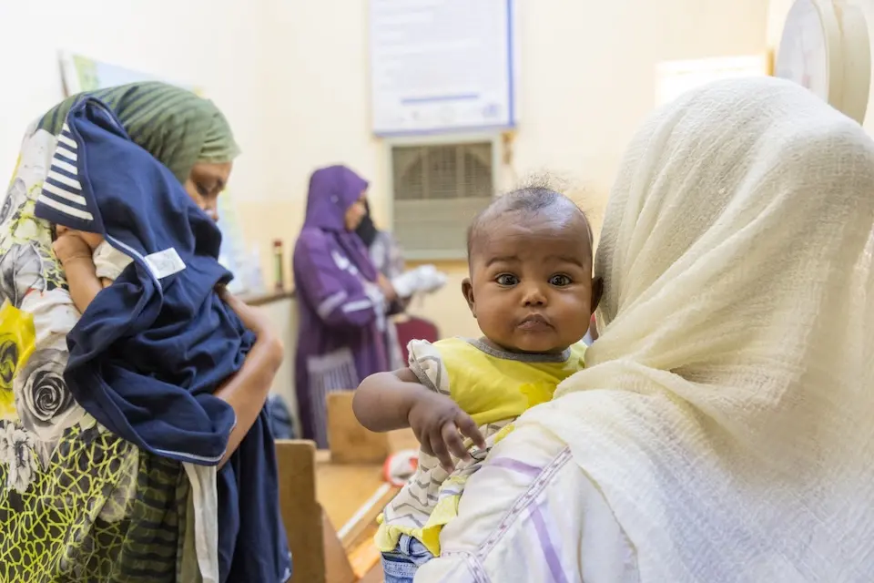 On April 5, 2025, mothers and children gathered at Saudi Hospital in Omdurman, Khartoum State, Sudan, to access essential health services.