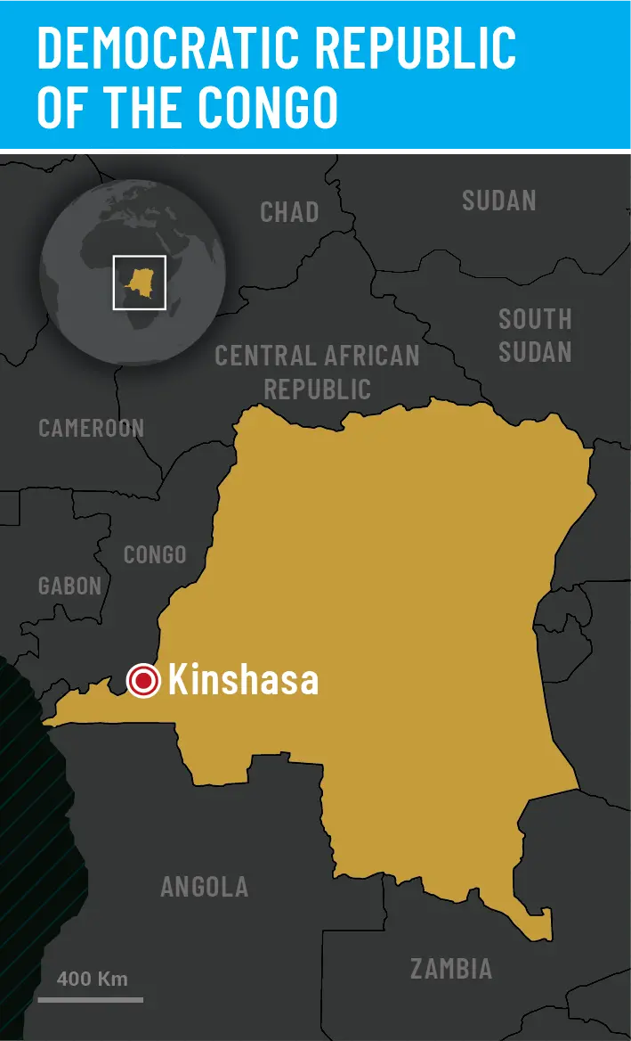 map showing location of DR Congo in Africa