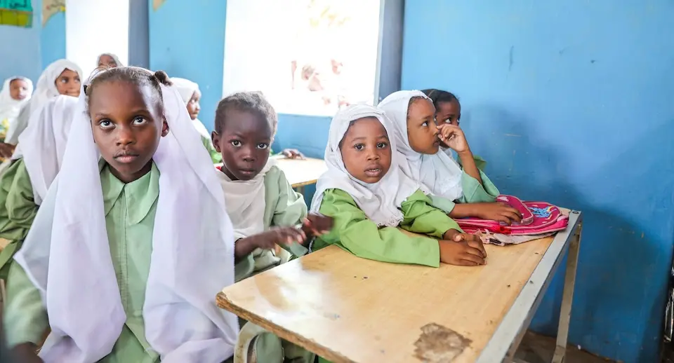 Pupils attend lessons at a UNICEF-supported school for girls in Aj Jazirah State, Sudan.