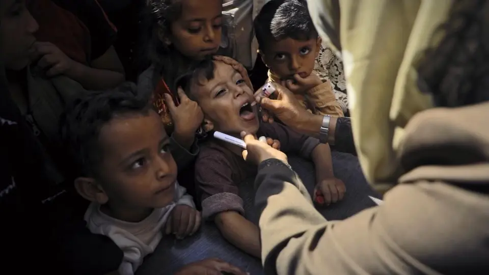Children receive their polio vaccines during UNICEF's historic 2024 vaccination campaign amid war in the Gaza Strip.