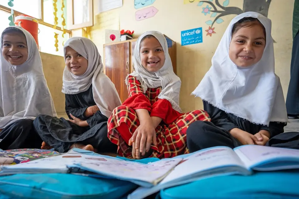 Children attend an early childhood education class at the UNICEF-supported Bibi Hawa School in Jalalabad, eastern Afghanistan on May 2, 2024.. 