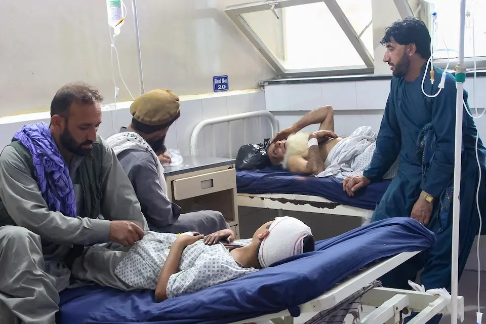 Injured Afghan people receive treatment at a hospital after an earthquake in Jalalabad on Sept. 1, 2025. 