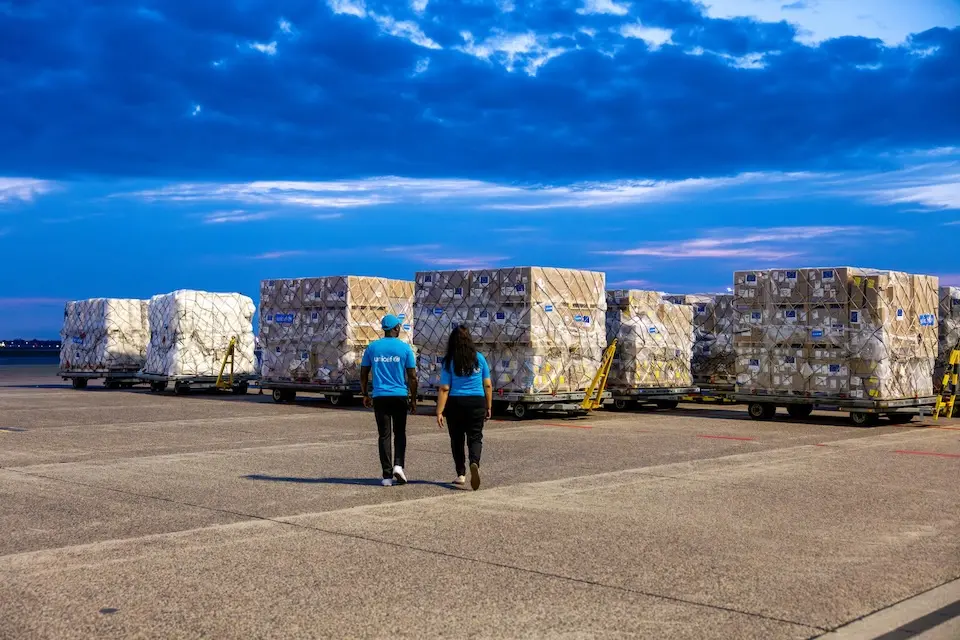 Lifesaving supplies are packed for shipment from the UNICEF Global Supply Hub in Copenhagen to support the emergency response to the Afghanistan earthquake. 