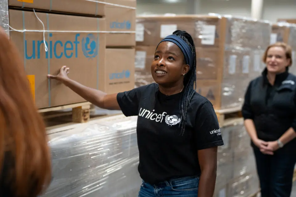 UNICEF Ambassador Amanda Gorman at UNICEF's Supply Hub in Copenhagen. 