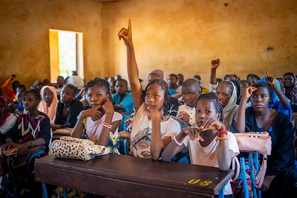 A student club meets to raise awareness of forms of gender-based violence in Dogoduma, Mali. 