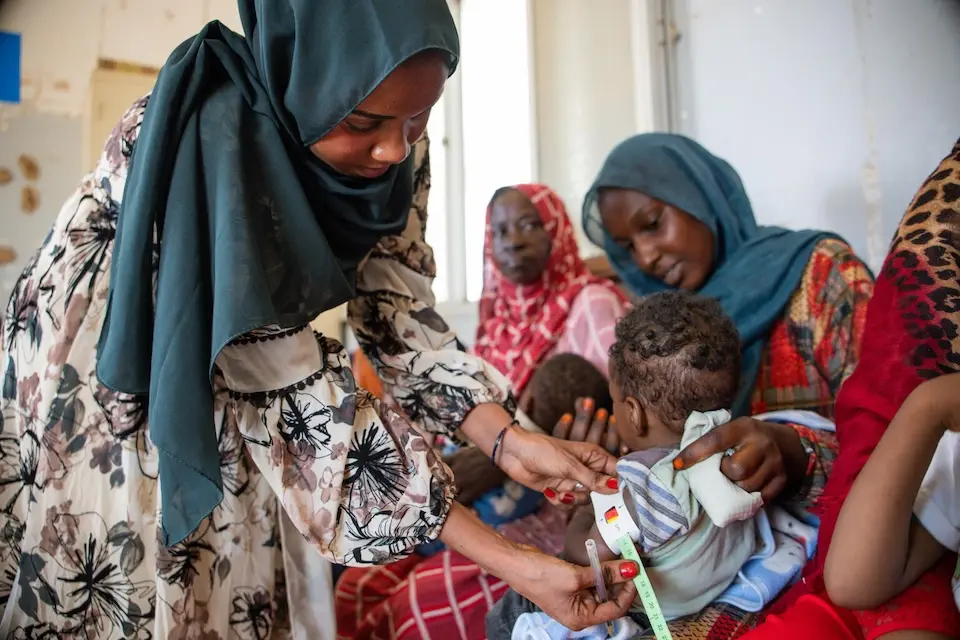 A child is screened for malnutrition at UNICEF-supported Eid Hussein nutrition site in Khartoum state, Sudan on Oct. 16, 2025.