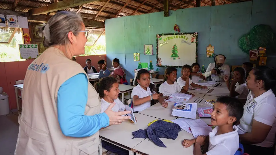 Students participate in lessons at a UNICEF-supported school in Venezuela