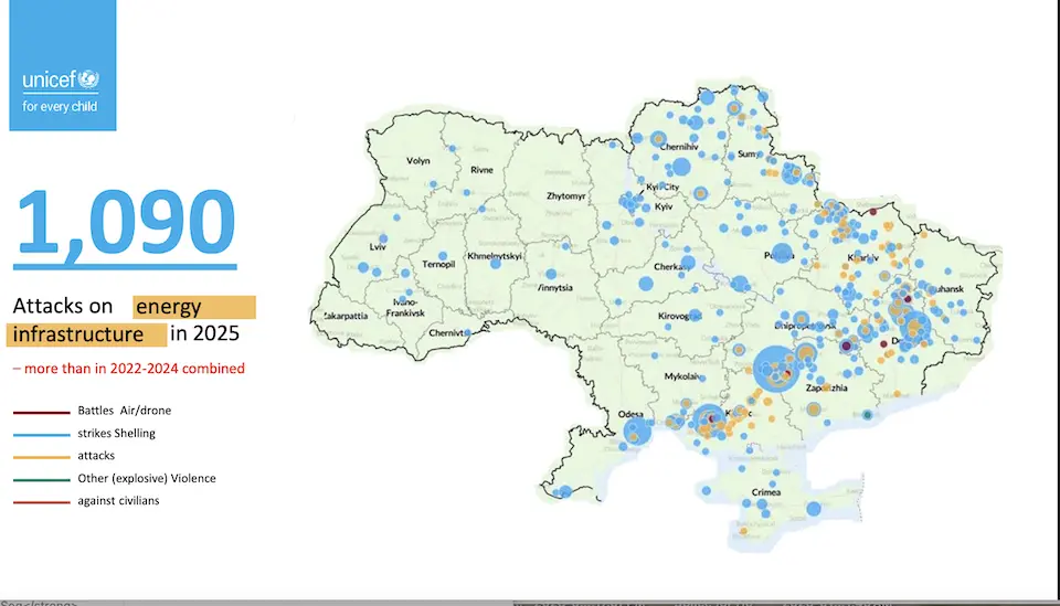 Map showing attacks on energy infrastructure in Ukraine in 2025