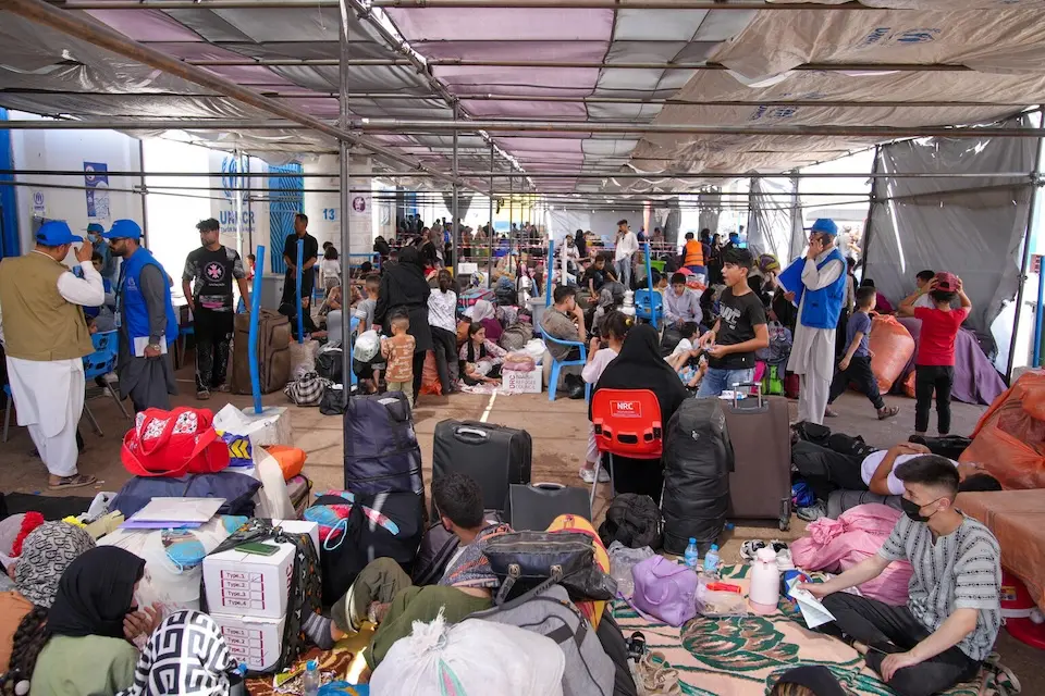 Inside the crowded UNICEF-supported border reception center at Islam Qala in western Afghanistan near Herat on Aug. 5, 2025.