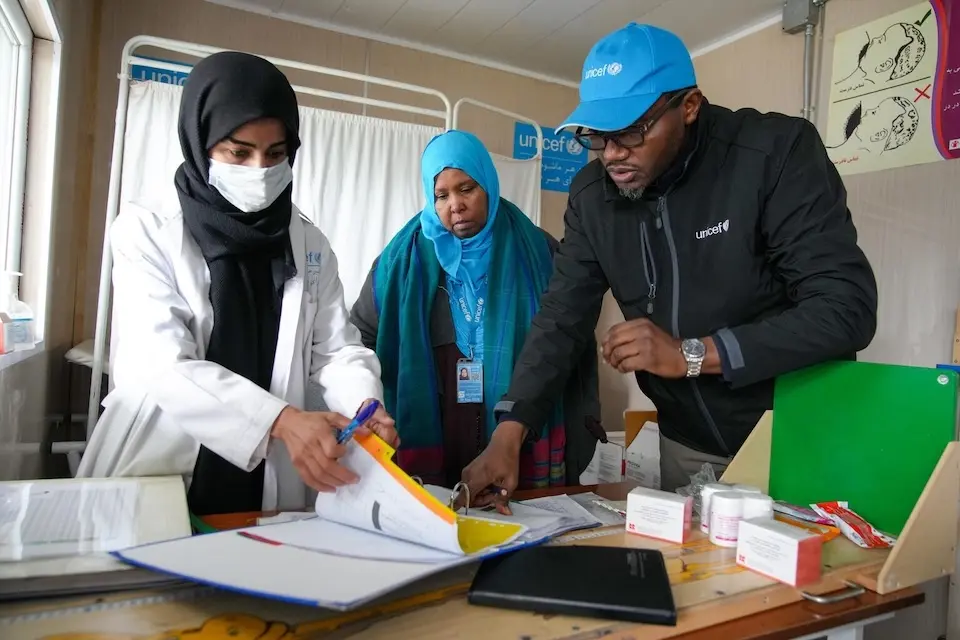 UNICEF Afghanistan staff at a UNICEF-supported nutrition clinic at Islam Qala border crossing in Afghanistan.