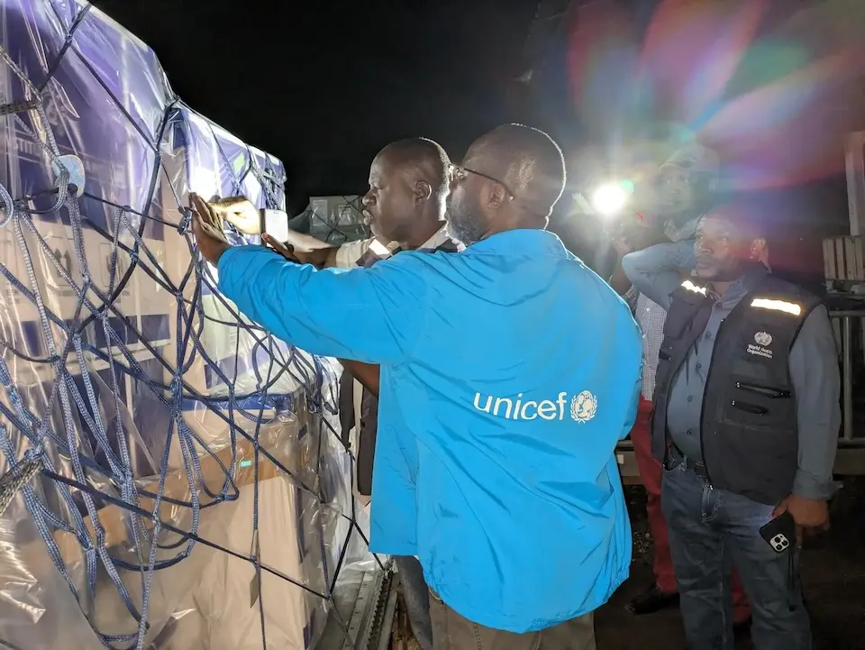 Ashipment of the newest malaria vaccine, R21/Matrix-M, is unloaded at the airport in Bangui, Central African Republic.