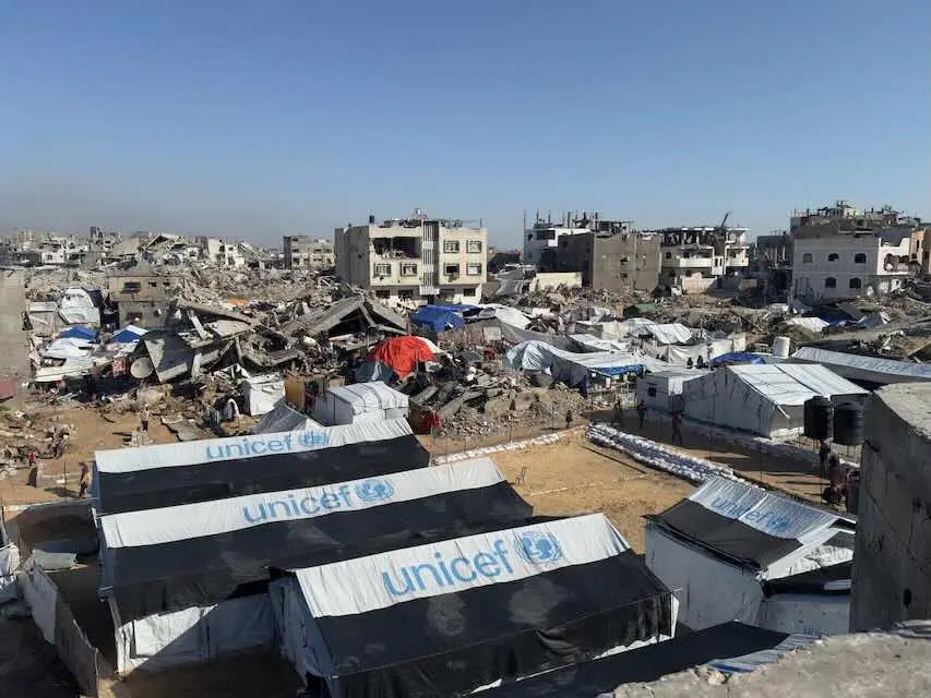 UNICEF health centers are being built amidst the rubble in Jabalia, North Gaza.