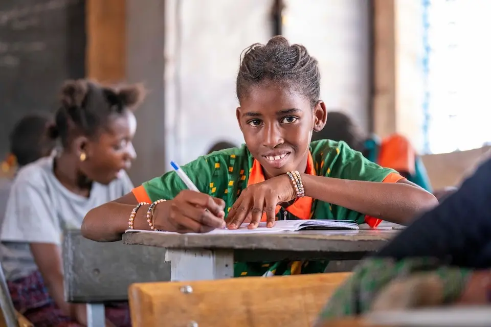 A 14-year-old student in class at a UNICEF-supported school in Burkina Faso.
