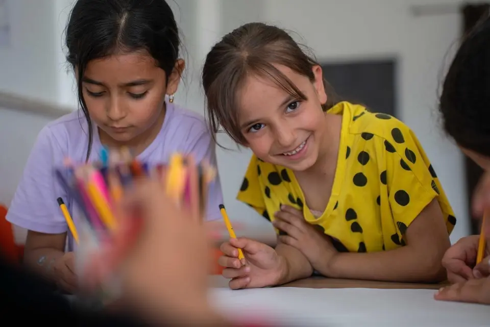 Children in Qaryut village in northern West Bank participate in a UNICEF- supported psychosocial and educational support project for children. 