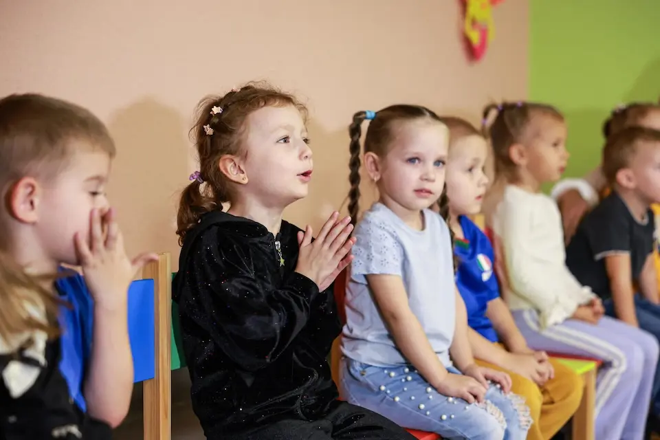 Kindergarten students in a UNICEF-supported learning space in Ukraine.