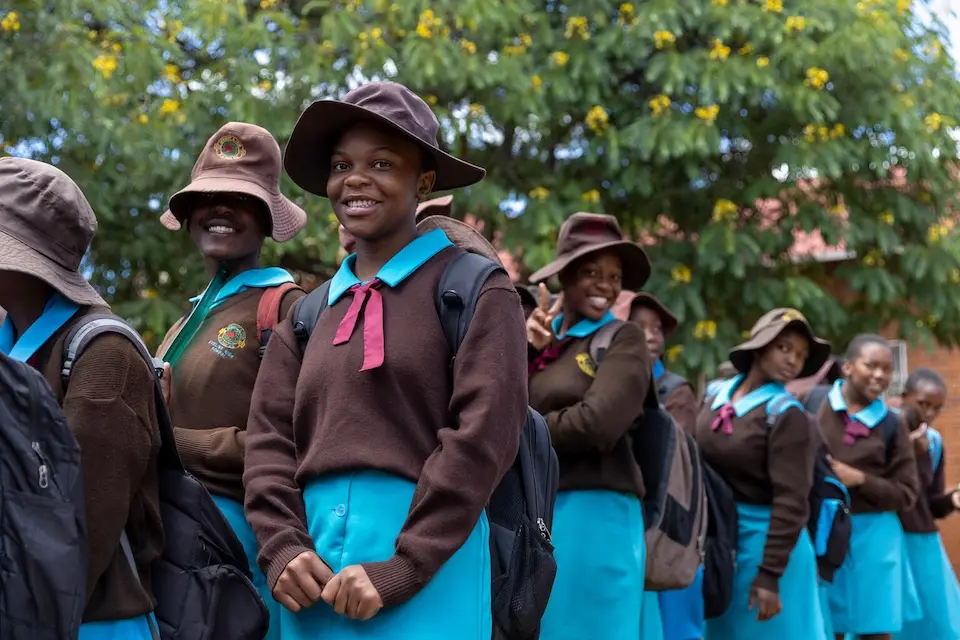 A group of female high school students in Bulawayo, Matebeleland province, Zimbabwe.