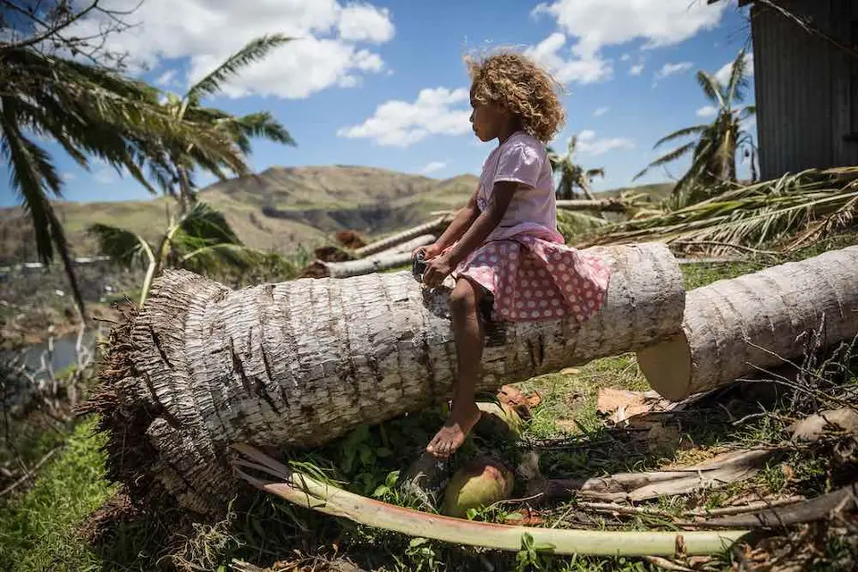 Girl Sitting on a Fallen Tree