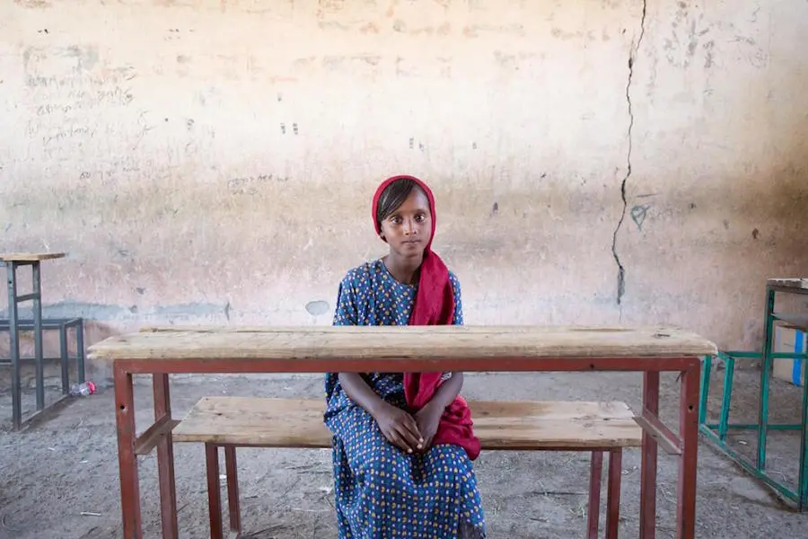 Displaced by conflict in northern Ethiopia, 11-year-old Asya and her family fled to Chifra in Afar region. Displaced by conflict in northern Ethiopia, 11-year-old Asya and her family fled to Chifra in Afar region.