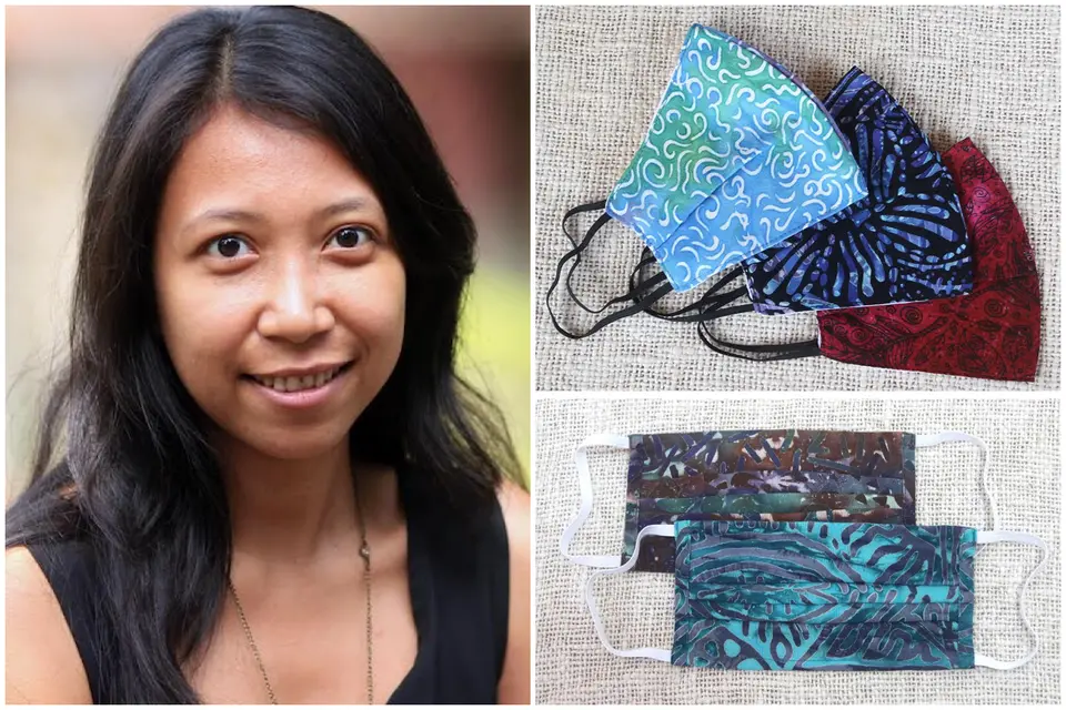 Woman Next to Homemade Masks