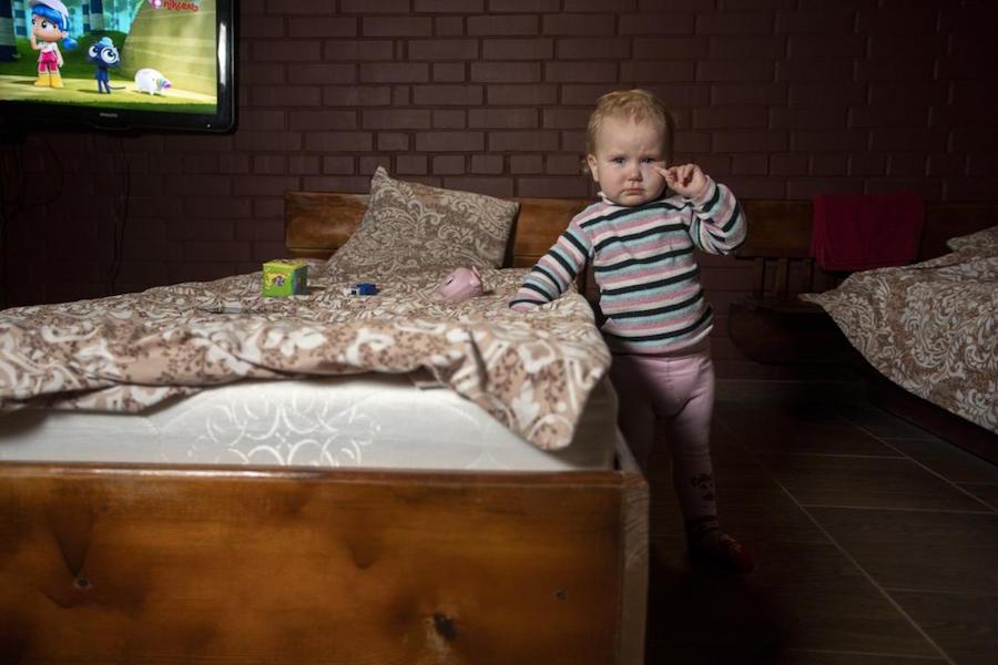 One-year-old Nastia and her mother and brother fled Kharkiv amid heavy shelling and set out for the Polish border. 