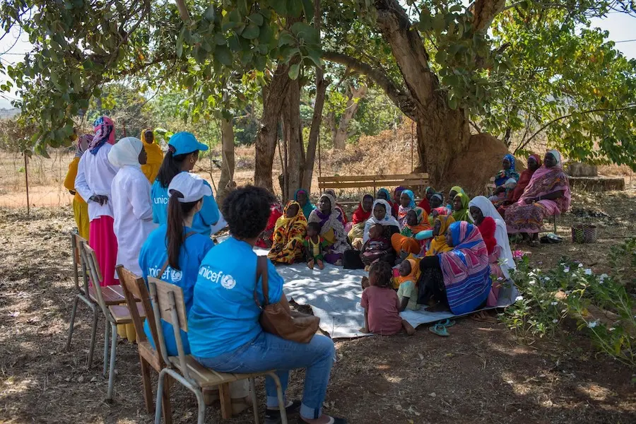 A support group for mothers and newborns meets at a UNICEF-supported health post in Ethiopia's Benishangul-Gumuz region. A support group for mothers and newborns meets at a UNICEF-supported health post in Ethiopia's Benishangul-Gumuz region.