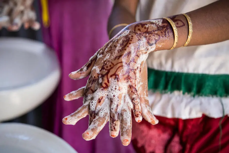 A girl washes her hands on Global Handwashing Day at a Child Friendly Space at the Balukhali makeshift refugee camp in Cox’s Bazar, Bangladesh, Sunday 15 October 2017. Unicef, handwashing, Bangladesh, Rohingya