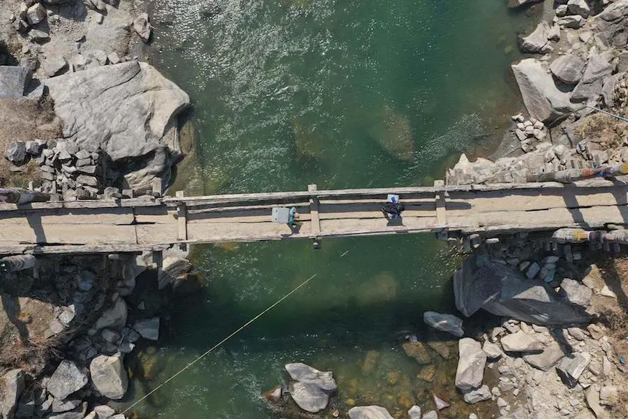 Aerial View of Bridge Over River