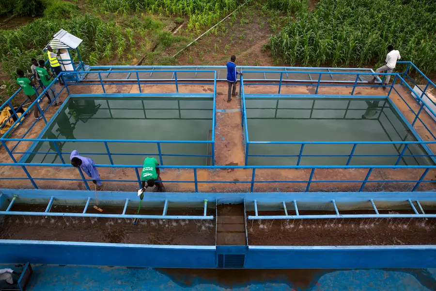 Employees work at the Bentiu water treatment plant in Bentiu, South Sudan, July 2017. Employees work at the Bentiu water treatment plant in Bentiu, South Sudan, July 2017.