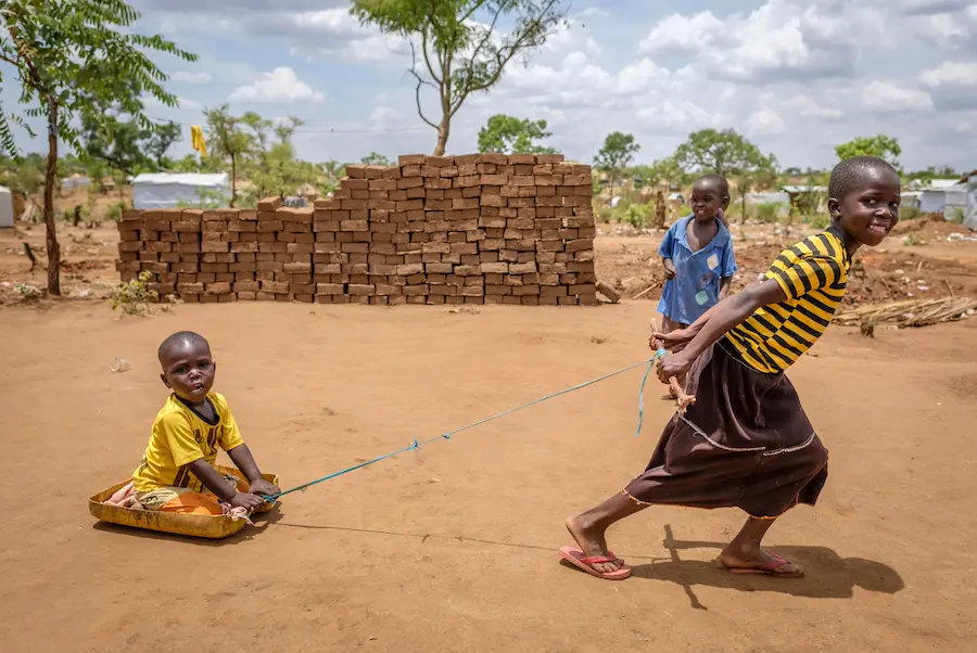 South Sudanese refugee children play in Bidibidi refugee settlement, Yumbe district, northern Uganda, Monday 20 March 2017. South Sudanese refugee children play in Bidibidi refugee settlement, Yumbe district, northern Uganda, Monday 20 March 2017.