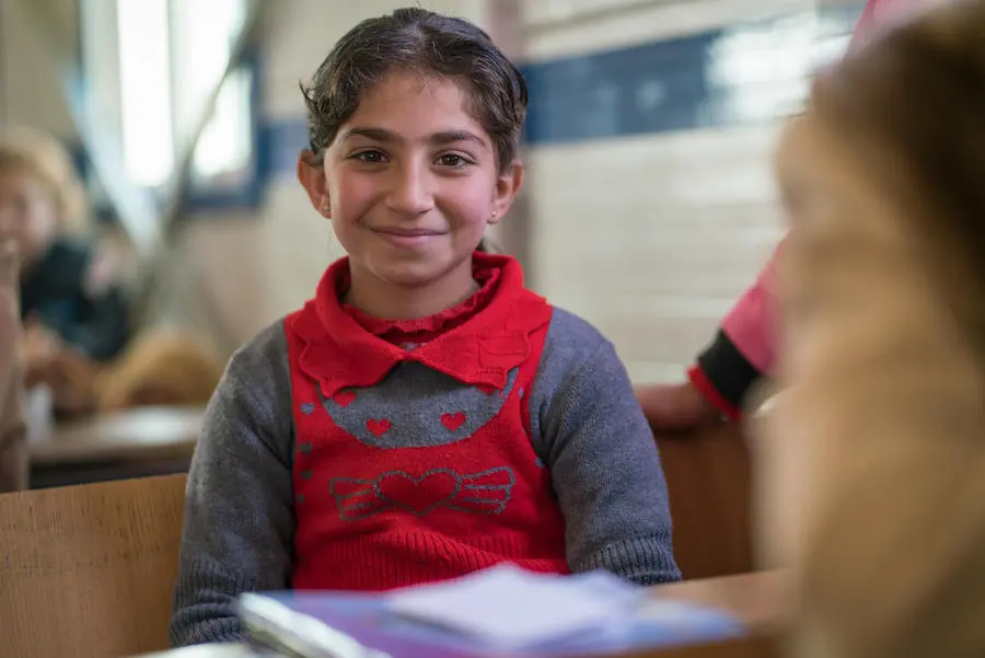 Tasneem, who is in the fourth grade, lives in Za’atari Refugee Camp with her family. UNICEF, education, teachers, Jordan, Za'atari
