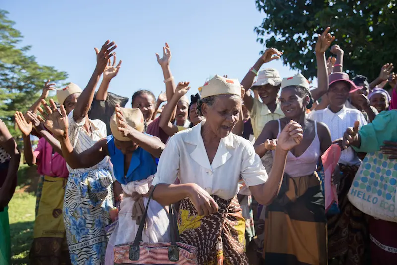 women celebrating cash assistance program in Madagascar