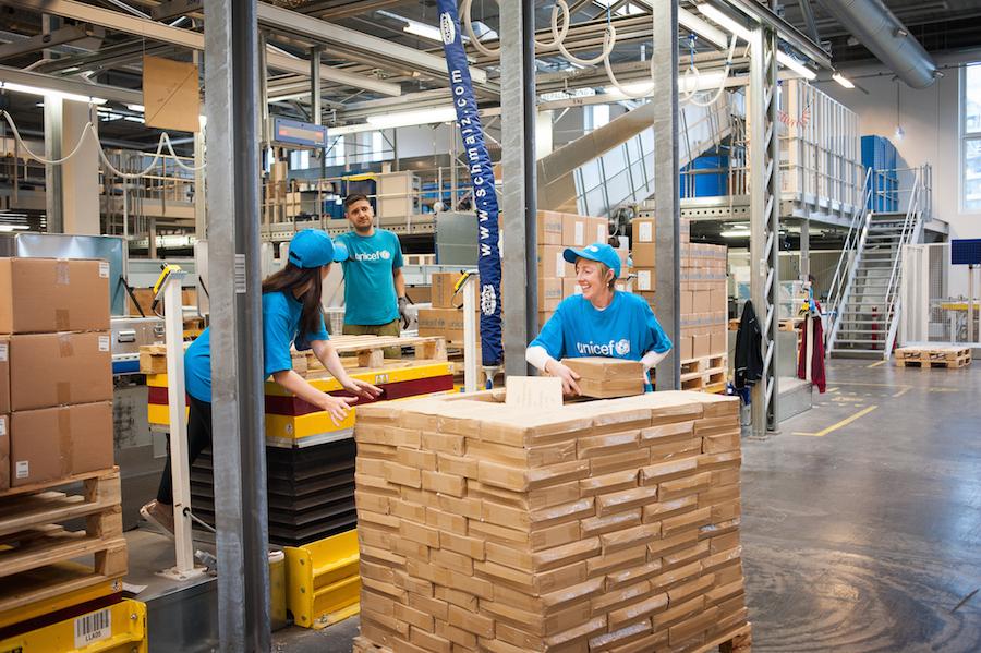 UNICEF delegates from six countries get hands on experience during a visit to the Copenhagen supply warehouse in September 2018.