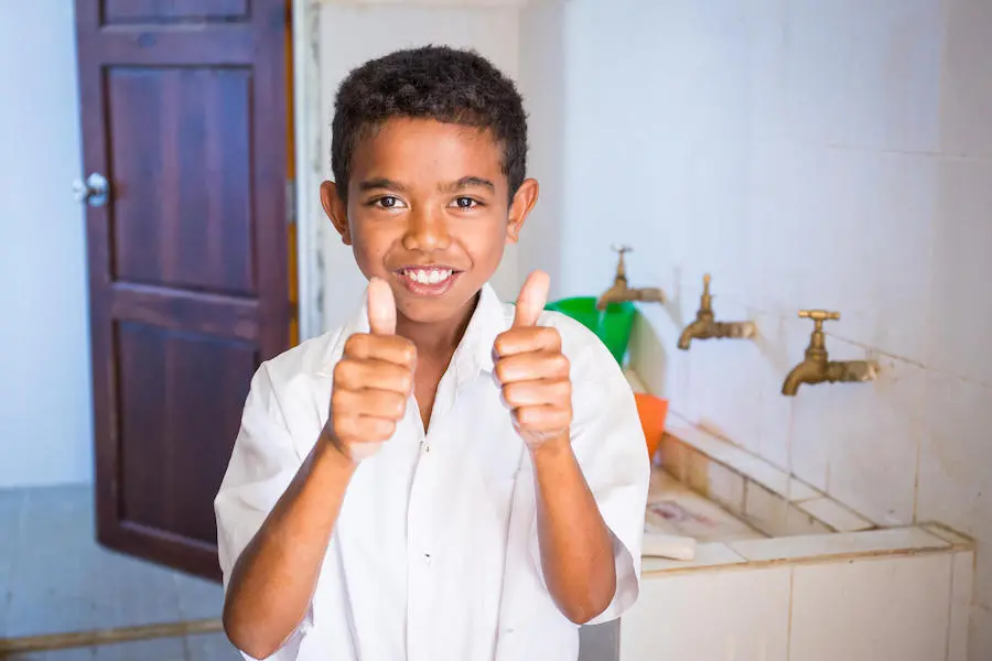 New taps make handwashing fun for students at this school in Timor-Leste. Unicef, handwashing, Timor-Leste, public health