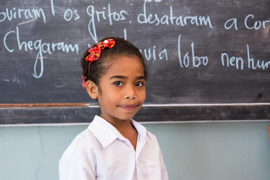 "I want to become a teacher," says 8-yaer-old Remizia Maria at her new school in Timor-Leste. unicef, education, timor-leste, teachers