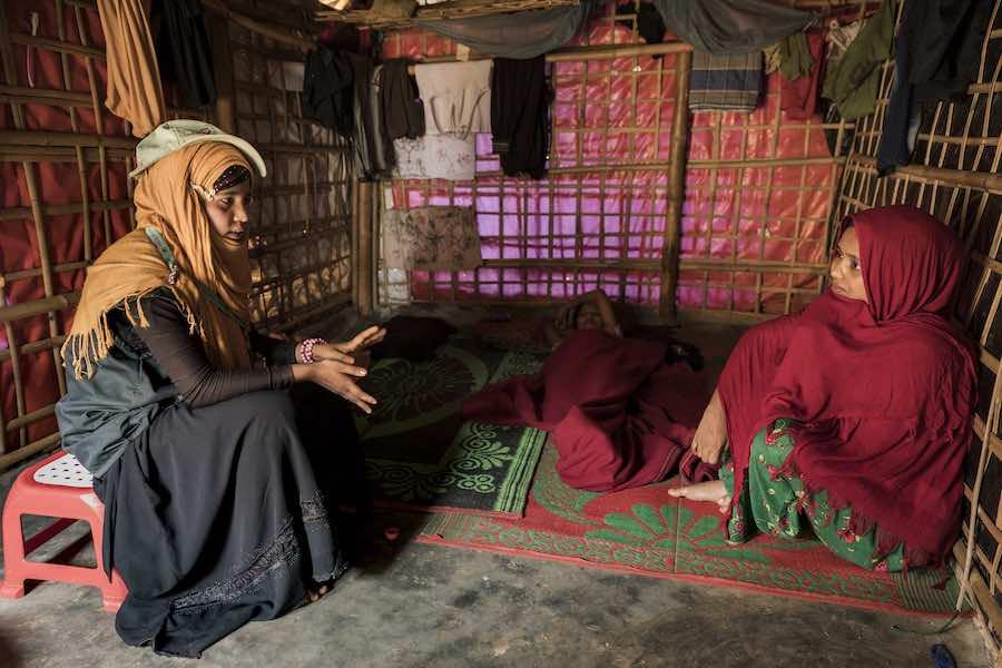 Asheka Akter, 16 years old model mother wakes around the Balukhali refugee camp, advising families mainly mothers how to care and keep their home clean. Askeka arrived in Bangladesh in September last year. She enjoys the challenge of working as a model mo