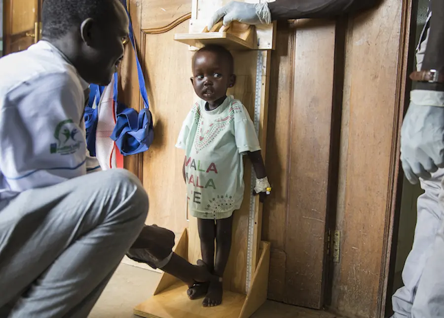 Afra, 2, gets a check up at a UNICEF-supported hospital in Juba, South Sudan where she is being treated for malnutrition. Afra, 2, gets a check up at a UNICEF-supported hospital in Juba, South Sudan where she is being treated for malnutrition.