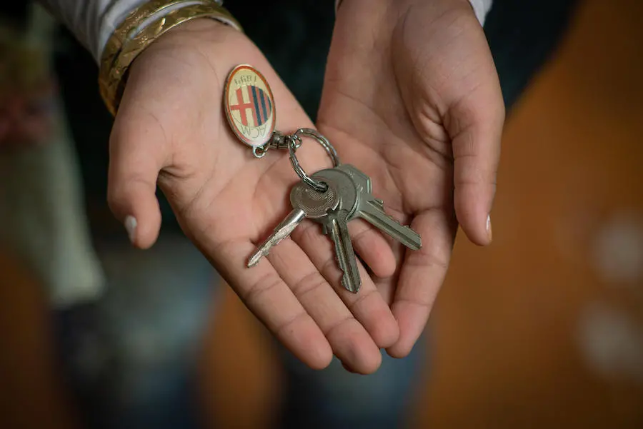 In Jordan's Za'atari Refugee Camp, Rudaina, 11, holds the keys to her old house in Syria. In Jordan's Za'atari Refugee Camp, Rudaina, 11, holds the keys to her old house in Syria.